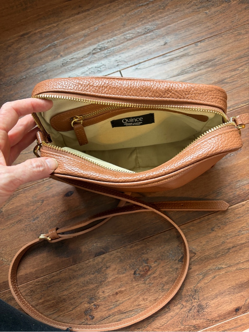 Quince Tan Leather Crossbody Bag - Picture 5 of 9